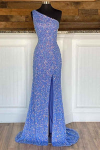 Long Prom Dress 2023 Sheath/Column One-shoulder Sleeveless Sequin with Slit