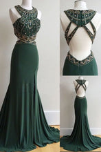 Load image into Gallery viewer, Stylish Green Prom Dress 2023 Sexy Mermaid Sleeveless Jewel Neck Beaded Beautiful Back Jersey
