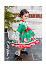 Load image into Gallery viewer, Christmas Green Long Sleeves Spanish Frilled with Lace Bow(s) Girls Lolita Dress