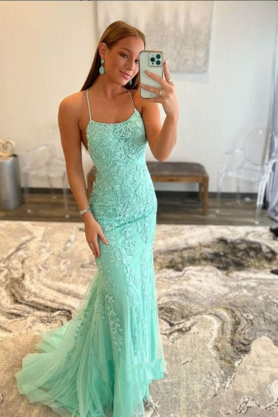 Long Prom Dress 2023 Mermaid/Trumpet Halter Neck Sleeveless Lace with Appliques