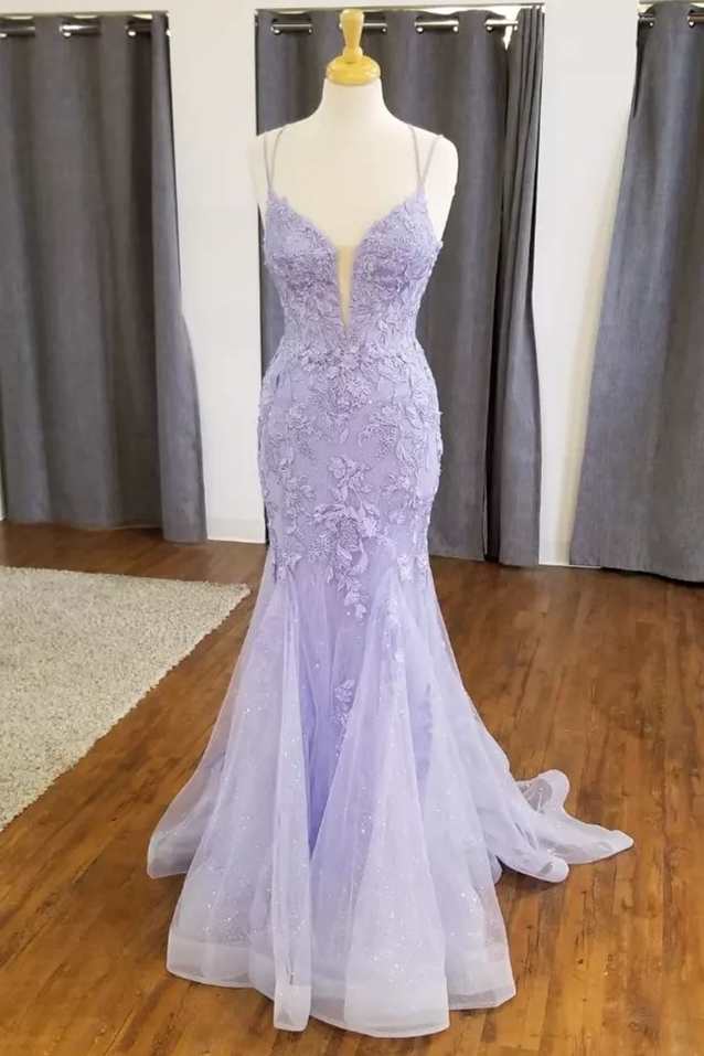 Lilac Prom Dress 2023 Spaghetti Straps Corset Back – AnnaCustomDress
