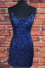 Load image into Gallery viewer, Short Homecoming Dress 2022 Bodycon Short Spaghetti Corset Back with Sequin