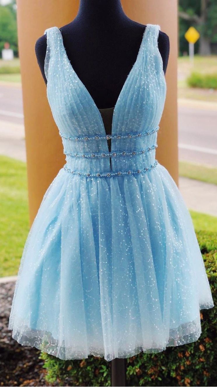 Short Homecoming Dress 2021 A Line V Neck V Back Sleeveless Short / Mi AnnaCustomDress Short Homecoming Dress 2021 A Line V Neck V Back Sleeveless Short / Mi AnnaCustomDress