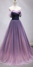 Load image into Gallery viewer, Elegant Prom Dress 2023 A-line Off the Shoulder Purple Gradient Tulle with Pleats