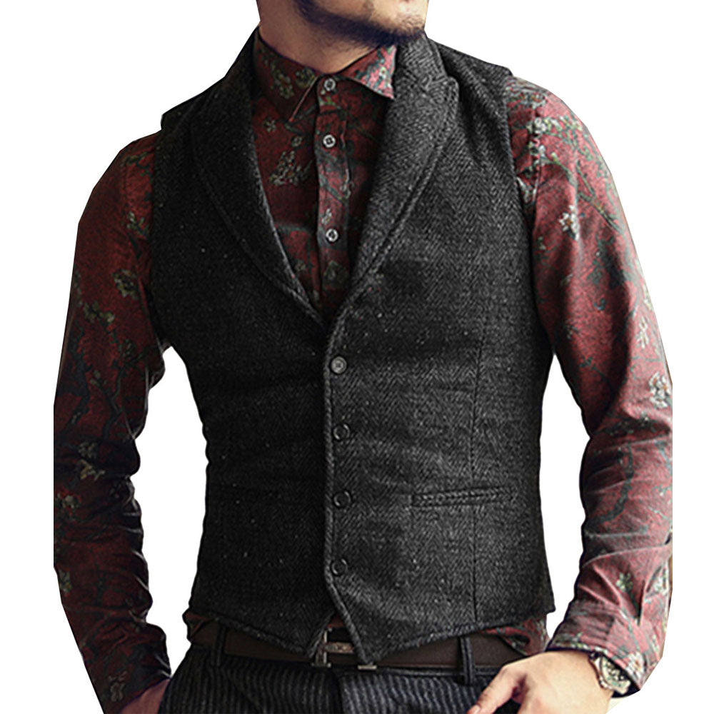 Mens Vest Made to Order Black Wedding Prom Waistcoat Casual Business Tailored Collar 2 Pockets 4 Buttons