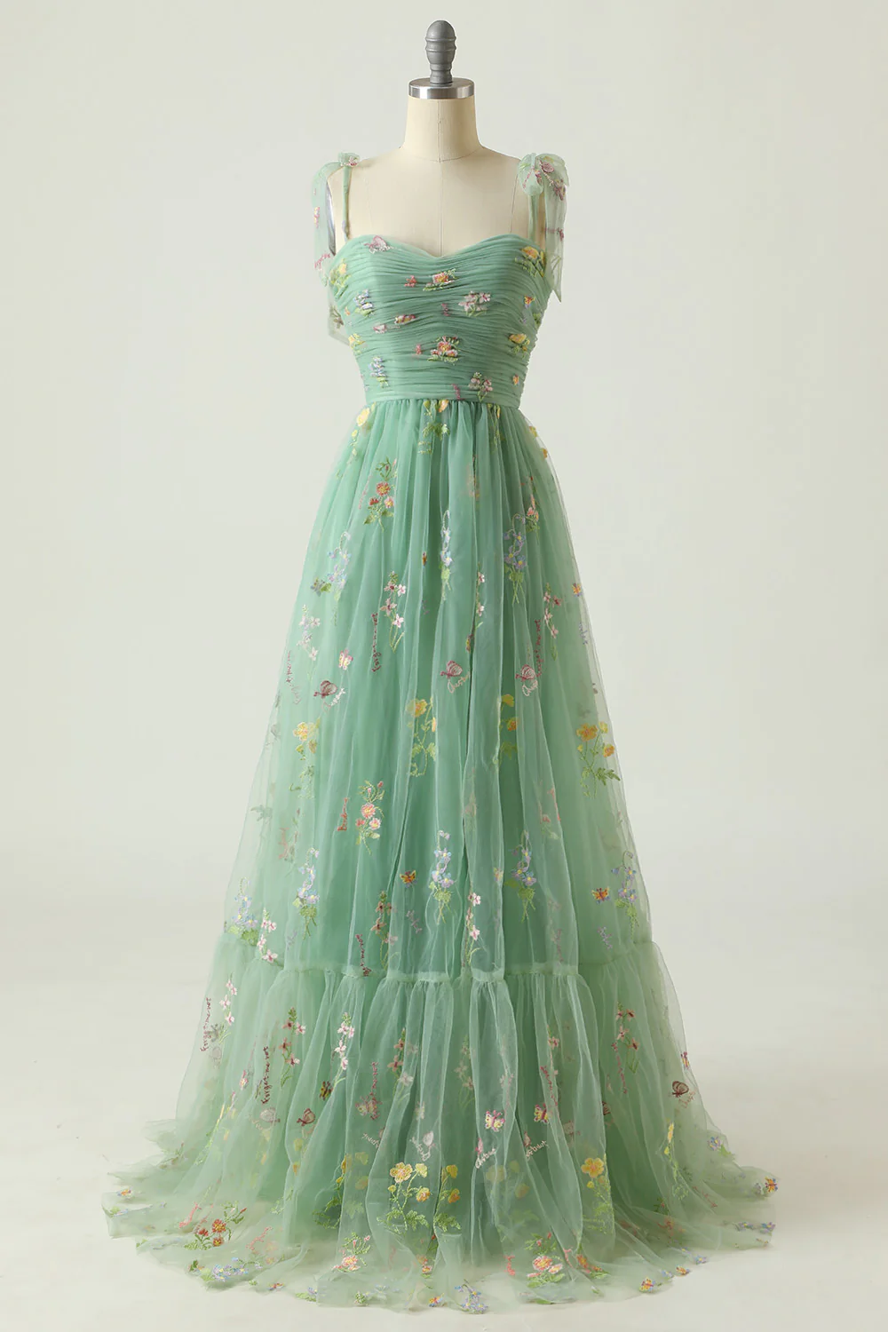 Fairy Prom Dress 2023 Floral Straps Tulle with Pleats AnnaCustomDress Fairy Prom Dress 2023 Floral Straps Tulle with Pleats AnnaCustomDress