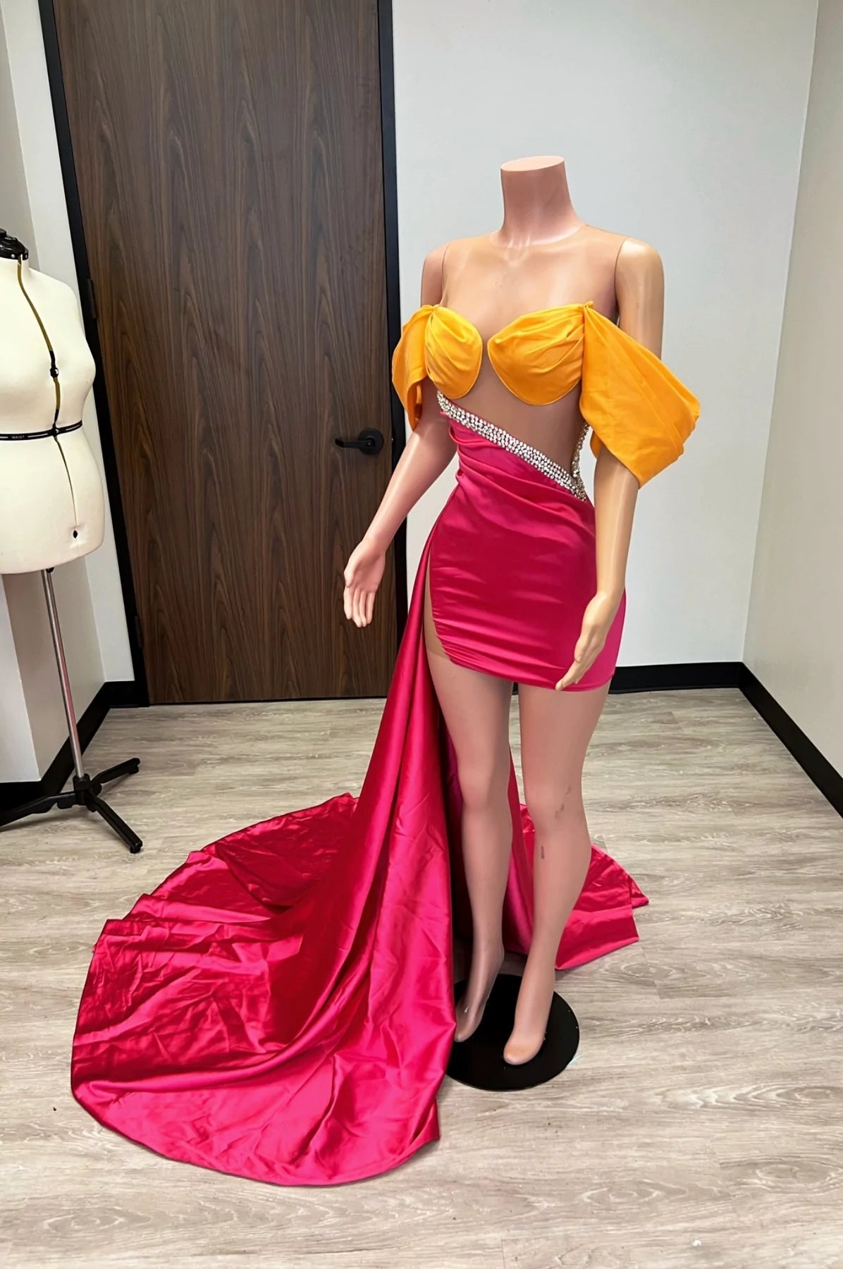 homecoming long dresses 2022 Orange Homecoming Dress 2022 Horsehair hem One Shoulder Long Sleeve with Slit 6 / Custom Color