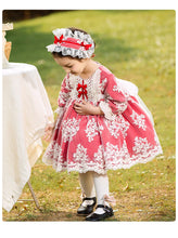 Load image into Gallery viewer, Renaissance Red Long Sleeves Jewel Neck Lace with Bow(s) Girls Lolita Dress