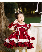 Load image into Gallery viewer, Renaissance Burgundy Christmas Long Sleeves Frilled with Bow(s) Costume Girls Lolita Dress