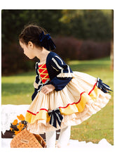Load image into Gallery viewer, Girls Lolita Dress Renaissance Dark Blue Long Sleeves Jersey with Bow(s)