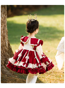 Renaissance Burgundy Christmas Long Sleeves Frilled with Bow(s) Costume Girls Lolita Dress