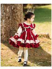 Load image into Gallery viewer, Renaissance Burgundy Christmas Long Sleeves Frilled with Bow(s) Costume Girls Lolita Dress