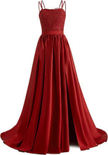 Load image into Gallery viewer, A-line Prom Dress 2023 Spaghetti Straps Lace Tie Back Satin with Pleats