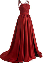 Load image into Gallery viewer, A-line Prom Dress 2023 Spaghetti Straps Lace Tie Back Satin with Pleats