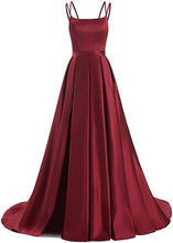 Load image into Gallery viewer, A-line Minimalist Prom Dress 2023 Spaghetti Straps V Back Satin with Pleats