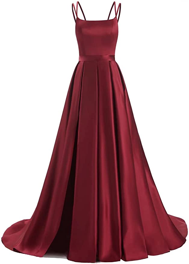 A-Line Minimalist Prom Dress 2023 Spaghetti Straps V Back Satin with Pleats Custom Size / Green