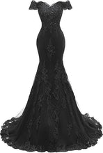 Load image into Gallery viewer, Black Prom Dress 2023 Mermaid/Trumpet Off the Shoulder Lace up Lace