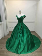Load image into Gallery viewer, Green Prom Dress 2023 Ball Gown Elegant V Neck Sleeveless Satin with Ruffles