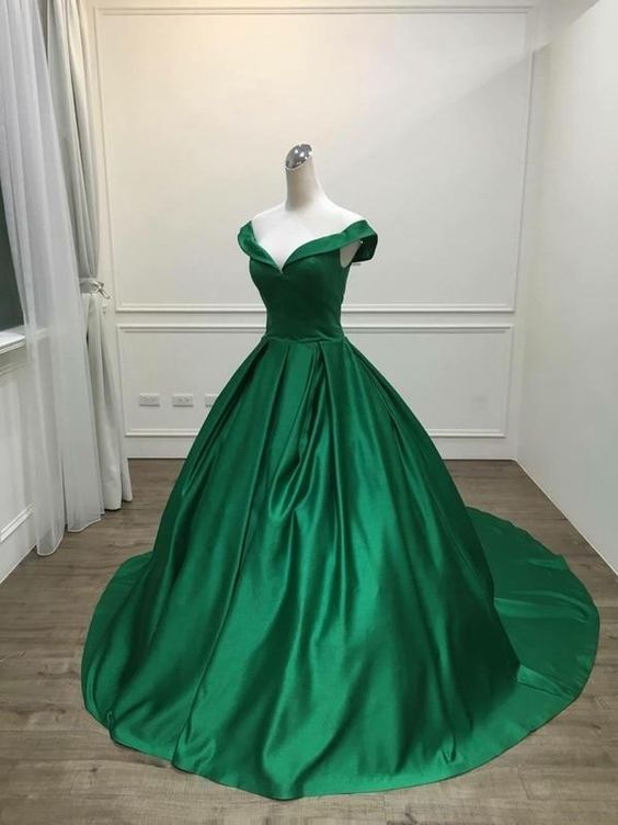 Green Prom Dress 2023 Ball Gown Elegant V Neck Sleeveless Satin with Ruffles 12 / Custom Color Green Prom Dress 2023 Ball Gown Elegant V Neck Sleeveless Satin with Ruffles 12 / Custom Color