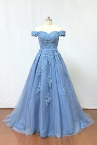 Plus Size Prom Dress 2023 A-line Elegant Off the Shoulder Lace Tulle with Appliques Pleats