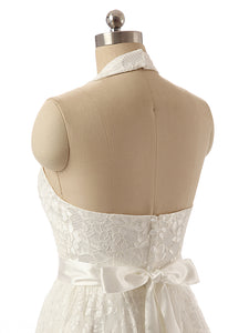 Saqulopr Wedding Dress 2021 Halter Ivory Lace Short Dress