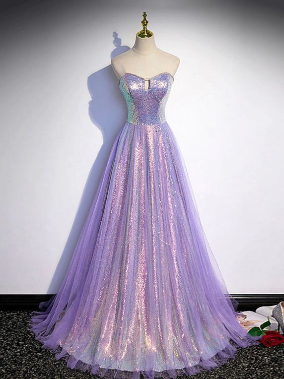 Unique Prom Dress 2023 A-line Strapless Hollow Glitter with Pleats