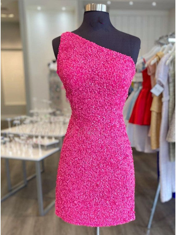 Pink Homecoming Dress 2022 Bodycon Short One Shoulder Sleeveless Corse AnnaCustomDress Pink Homecoming Dress 2022 Bodycon Short One Shoulder Sleeveless Corse AnnaCustomDress
