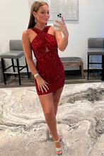 Load image into Gallery viewer, Short Homecoming Dress 2022 Bodycon Halter Neck Short with Sequin