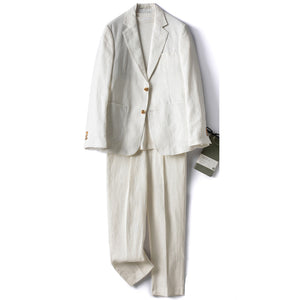Men's Suit 2 Pcs Linen Slim Fit Grooms Wedding Suits For Business Casual Suits Jacket+Pants