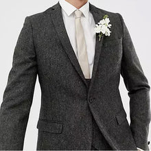 Load image into Gallery viewer, Men&#39;s Suit Tweed Jacket With Vest Pants Herringbone Slim Fit Wedding Tuxedos
