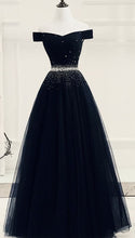 Load image into Gallery viewer, Black Prom Dress 2023 A-line Off the Shoulder Tulle with Sequin