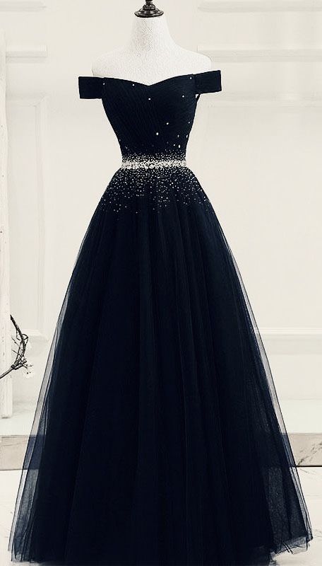 off the shoulder prom dresses 2023 A-line Off-the-Shoulder Short Sleeve Sweep Train Satin Prom Dress with Pleated Split S7849P - Prom Dresses