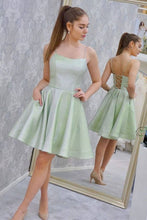 Load image into Gallery viewer, Pretty Homecoming Dress 2022 Sage Green  A Line Short Corset Back with Pockets
