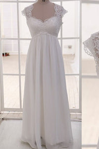 A-Line Wedding Dresses Cap Sleeve Floor Length Lace Chiffon Back Zipper Illusion 2021