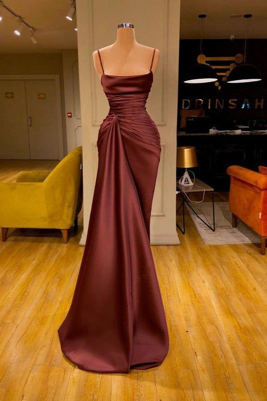 Brown Prom Dress 2023 Satin Spaghetti straps Brown Prom Dress 2023 Satin Spaghetti straps