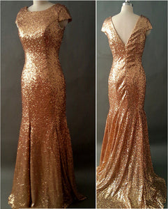 Bronze Gold Sequin Long Bridesmaid Dress 2020 Mermaid