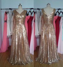 Load image into Gallery viewer, Bronze Gold Sequin Long Bridesmaid Dress 2020