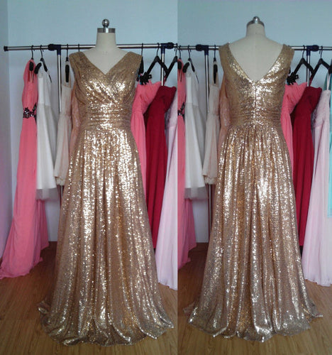 Bronze Gold Sequin Long Bridesmaid Dress 2020