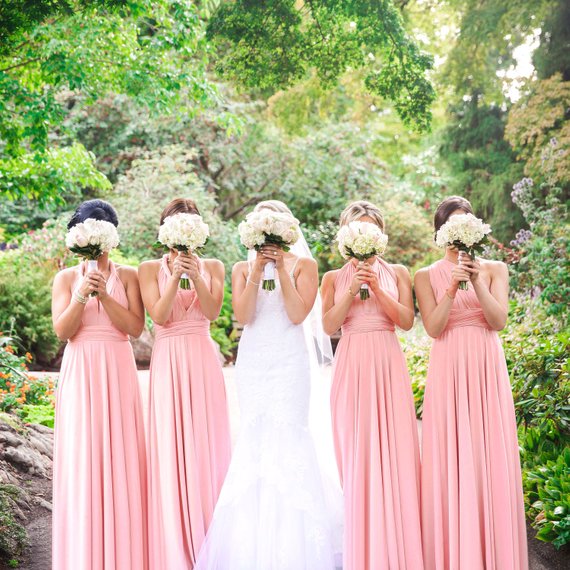 Pink Jersey Long Convertible Bridesmaid Dress Infinity Wrap Dress