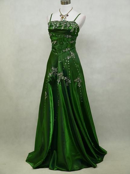 Green Prom Dress 2023 A-line Spaghetti Straps Beaded Satin With Pleats