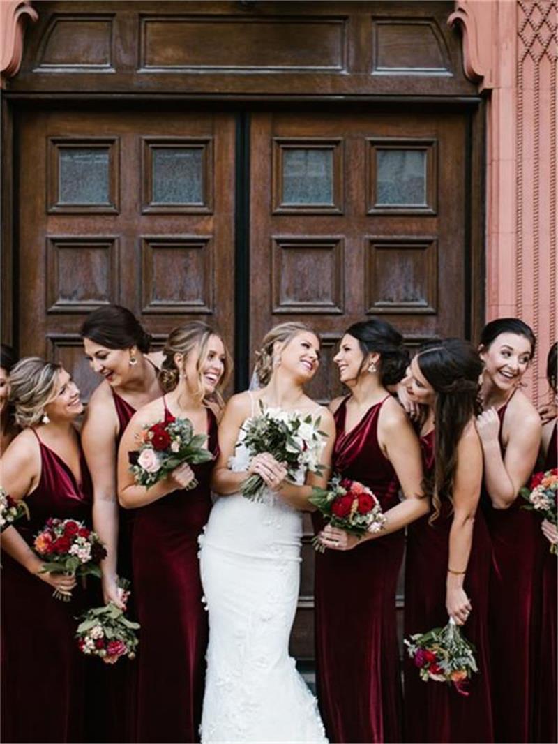 Burgundy Velvet Long Bridesmaid Dress 2020 Custom Color / 16 Burgundy Velvet Long Bridesmaid Dress 2020 Custom Color / 16