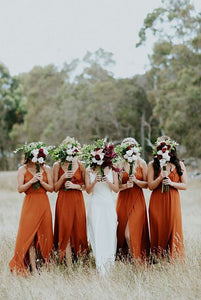 Burnt Orange Chiffon Long Bridesmaid Dress 2020