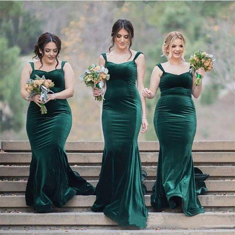 Forest Green Velvet Bridesmaid Dress Mermaid