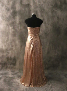 Sweetheart Bronze Gold Sequin Long Bridesmaid Dress