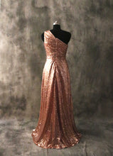 Load image into Gallery viewer, One-shoulder Rose Gold Sequin Long Bridesmaid Dress 2020
