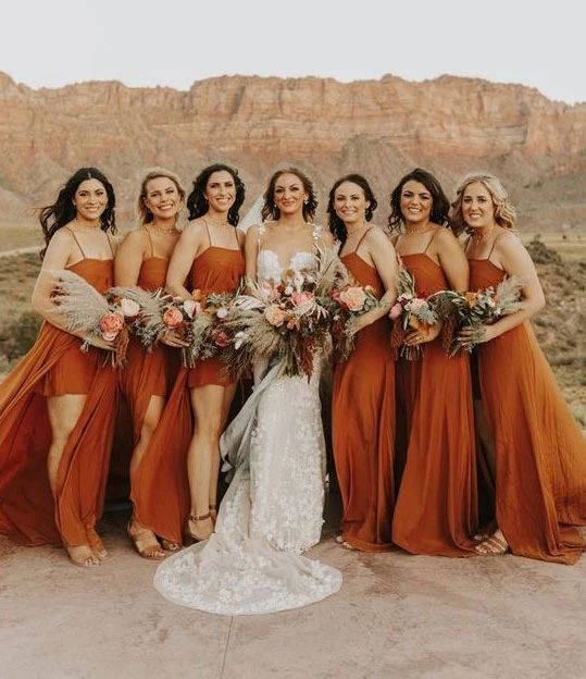 Burnt Orange Chiffon Long Bridesmaid Dress 2020 with Detachable Skirt Custom Color / 10 Burnt Orange Chiffon Long Bridesmaid Dress 2020 with Detachable Skirt Custom Color / 10