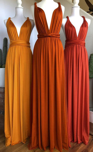 Burnt Orange Jersey Long Convertible Bridesmaid Dress Infinity Wrap Dress