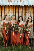 Load image into Gallery viewer, Burnt Orange Silk Midi Bridesmaid Dress 2020