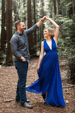 Load image into Gallery viewer, Royal Blue Chiffon Long Bridesmaid Dress 2020 with Slit
