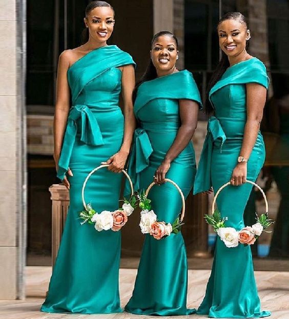 African Bridesmaid Dress 2021 One Shoulder Satin